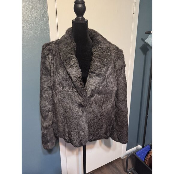 Vintage Split End Limited Ladies Black Rabbit Fur Jacket Coat Made In Hong Kong - Picture 1 of 7